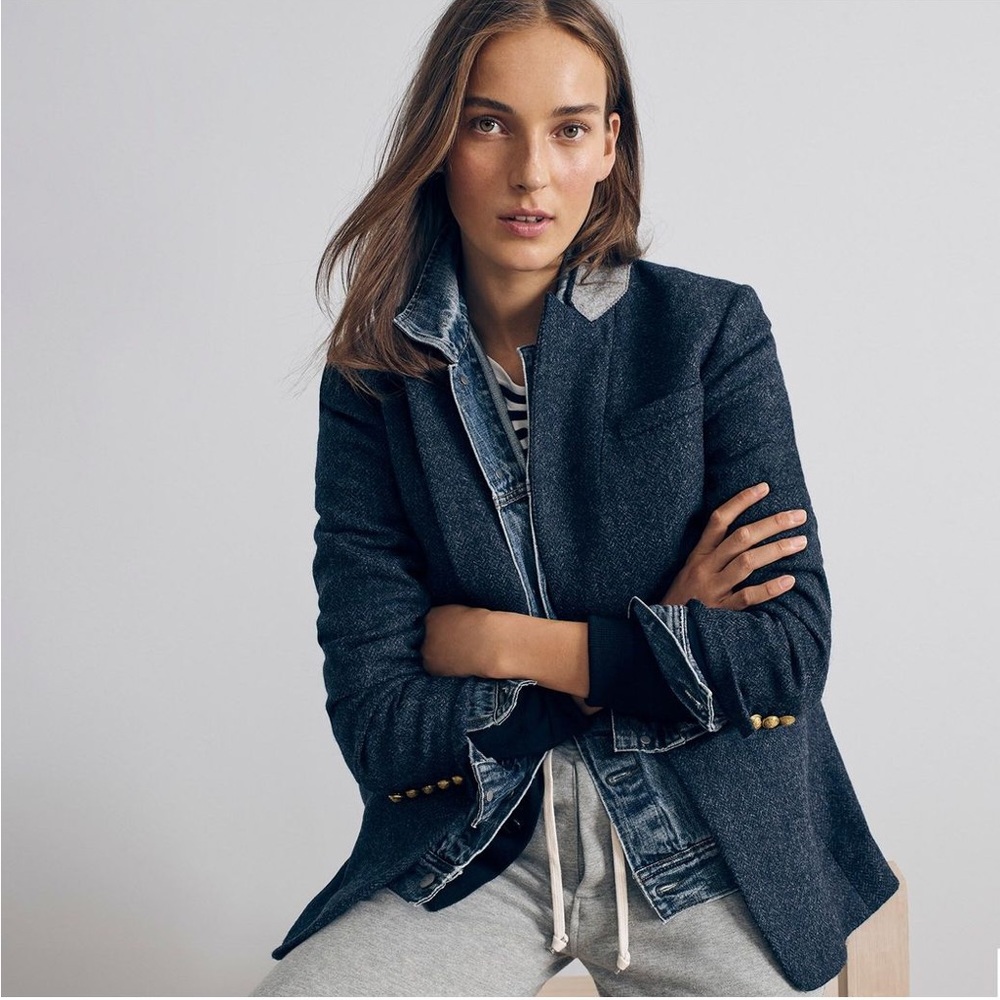 J.Crew Long Parke blazer in navy herringbone English wool